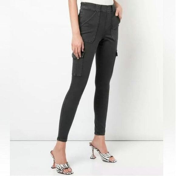 Spanx Cargo Stretch Twill Ankle Mid Rise Slim Fitting Black Skinny Pant Size XS - Picture 1 of 16